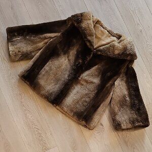 Vintage Beaver Fur Swing Coat Cropped Sleeve Jacket Medium